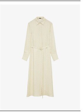 Joseph Beige and Ivory Geometric Print Silk Shirt Dress